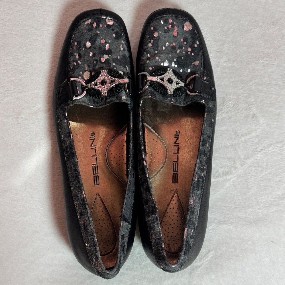 Bellini Woman Loafer Bobcat Black Color Leather Suede Slip On Shoes Size 8M
